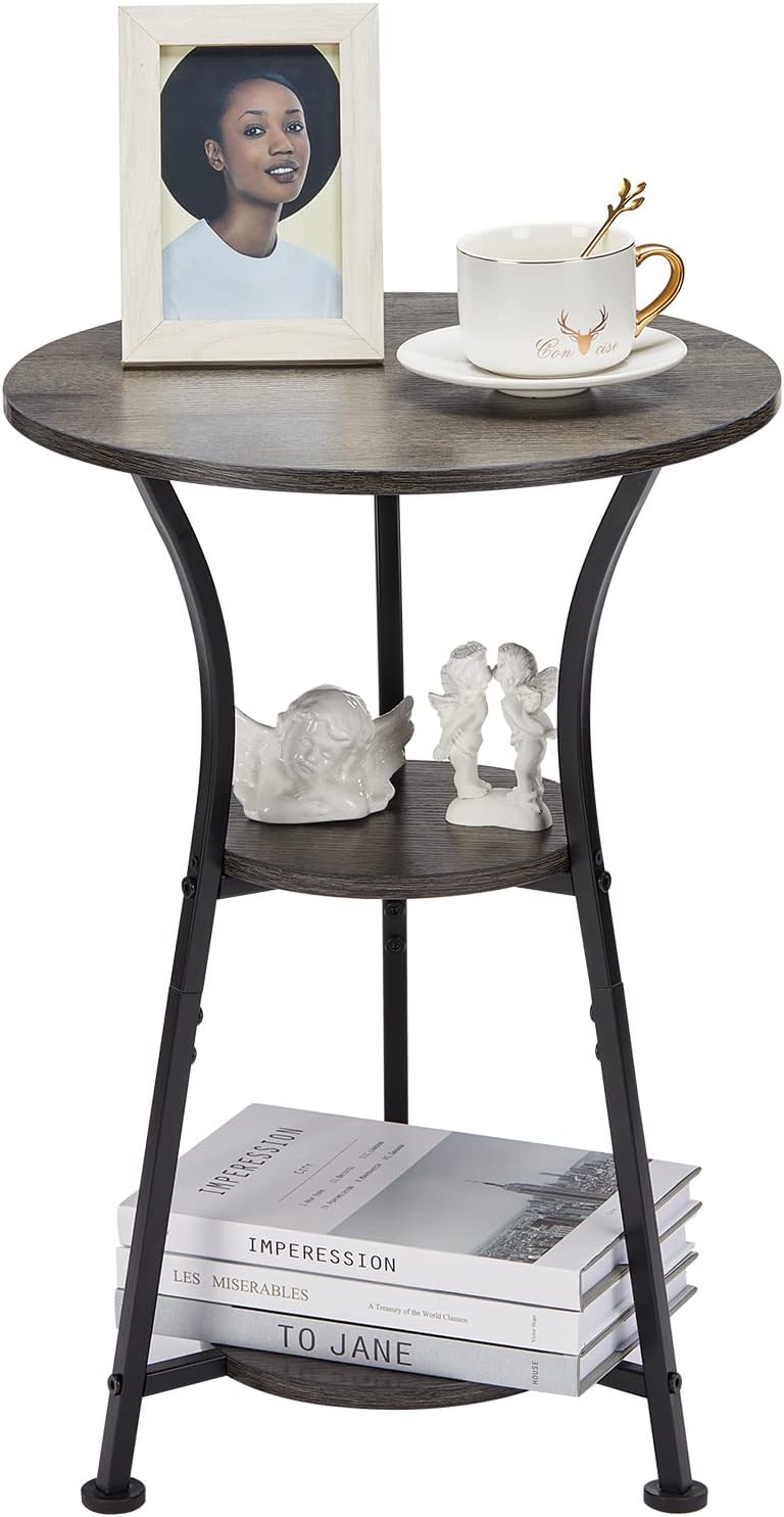 3-Tier Round Accent Table for Small Spaces, Grey