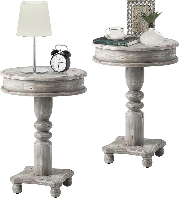 Set of 2 Rustic Accent Side Table, Farmhouse Round End Table