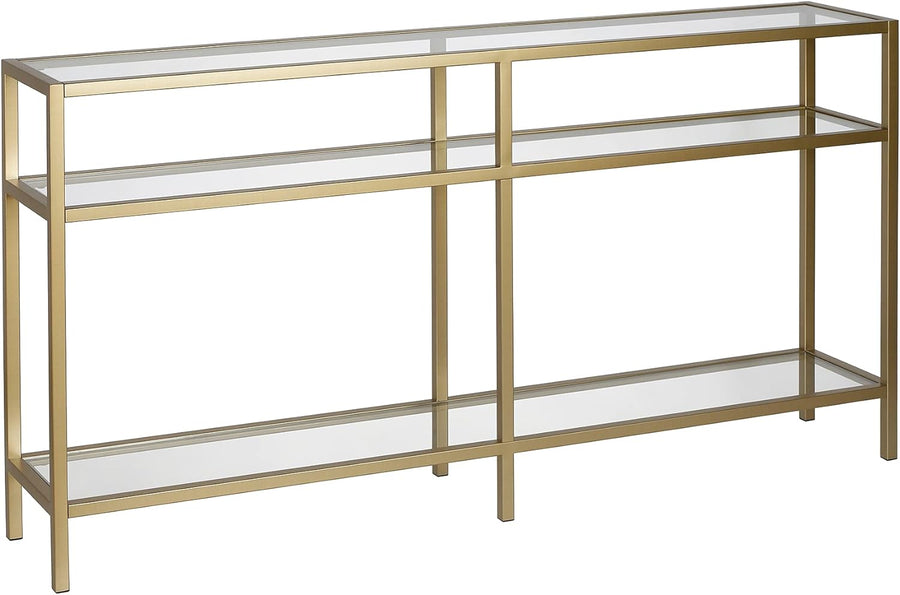 Rectangular Console Table, Brass Finish, Entryway Accent