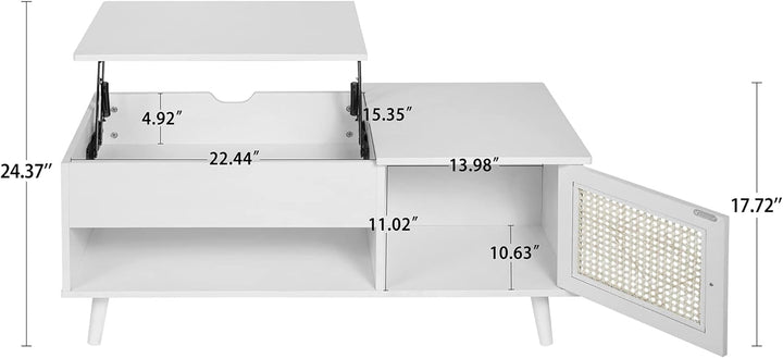 Versatile Lift-Top Coffee Table, Hidden Storage, Adjustable, White