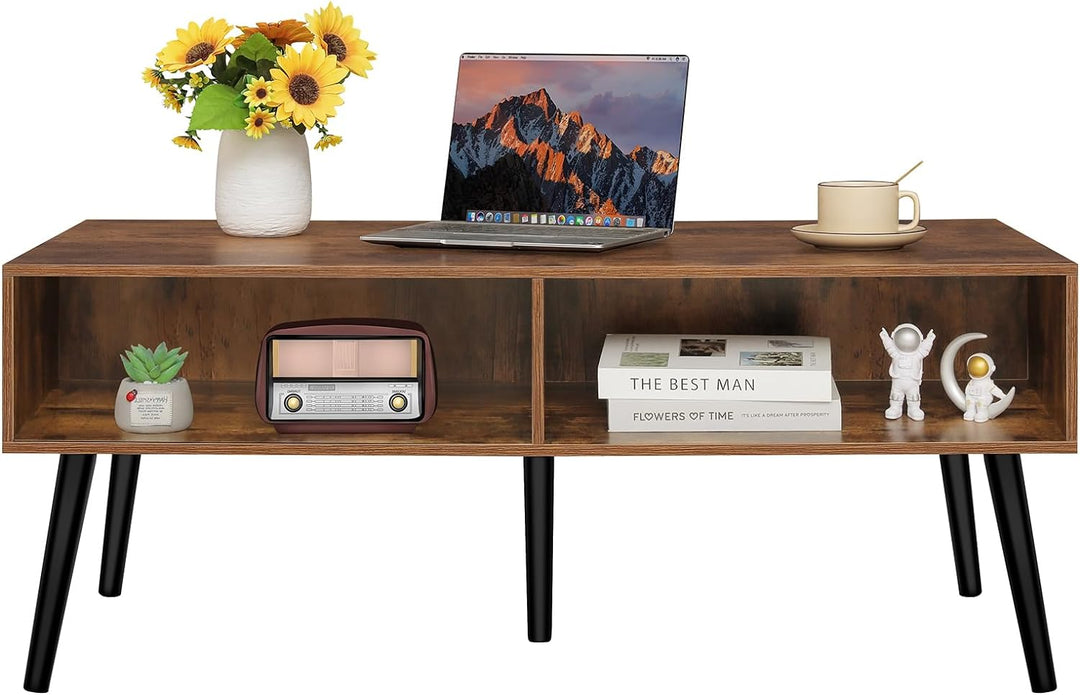 Rustic Brown Mid-Century Modern Coffee Table with Drawers