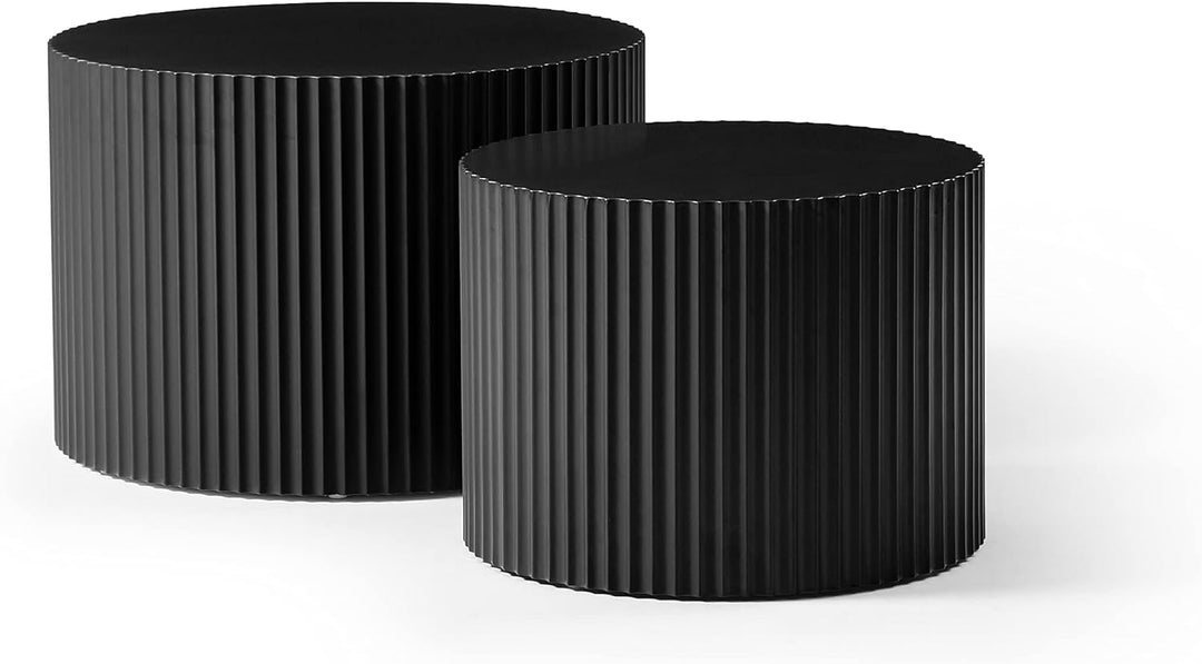 Nesting Coffee Table Set, Modern Drum Side End Tables, 23.62" Round-Black