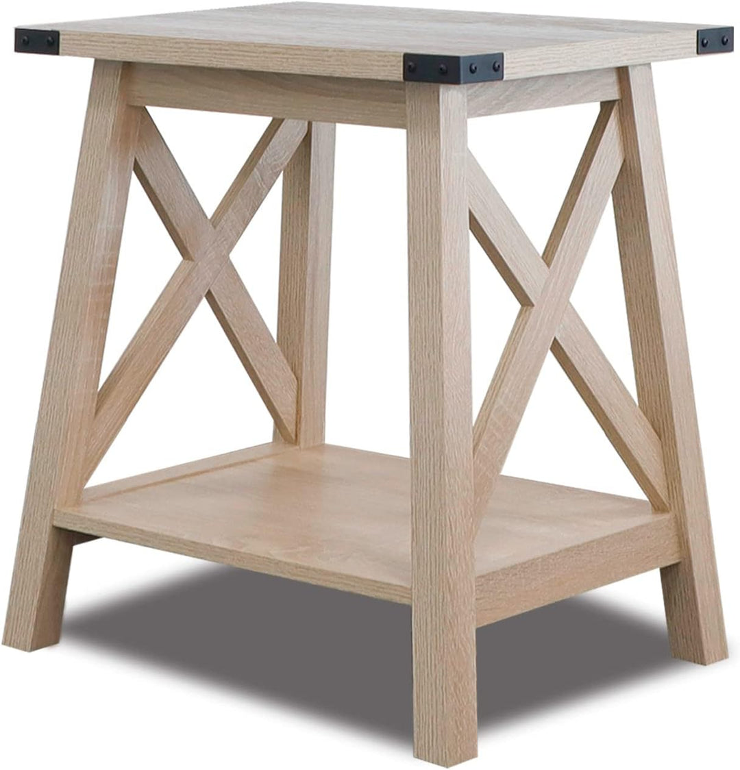 Side Table, Farmhouse Wood Nightstand, White Oak