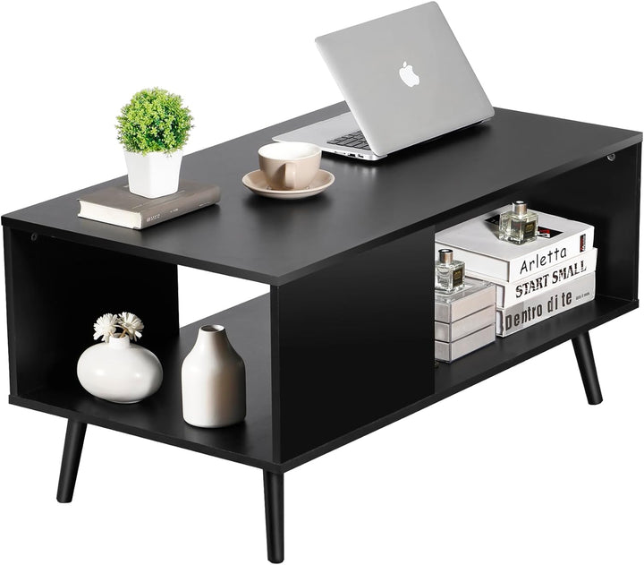 Super Deal 2-Tier Modern Coffee Table with Storage, Black