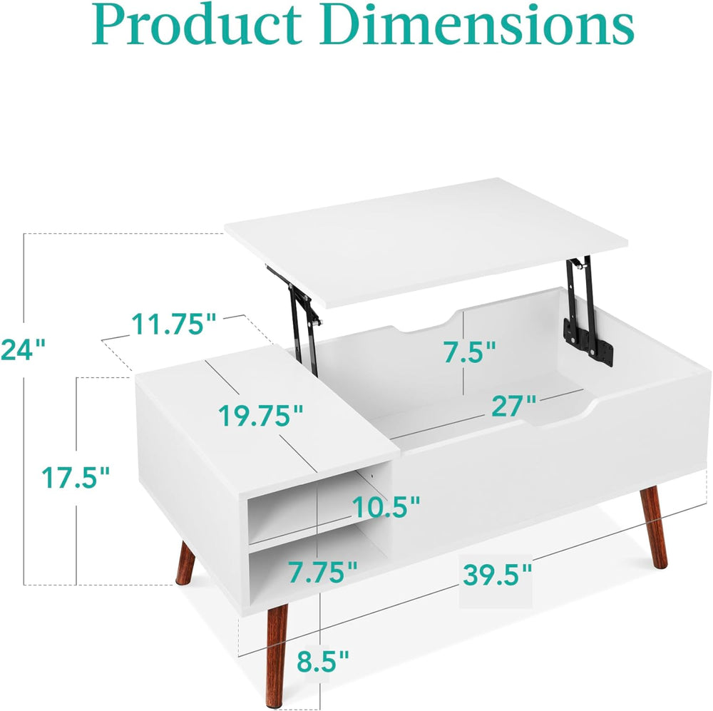 Wooden Lift-Top Coffee Table, Mid-Century Modern Accent, White/Brown