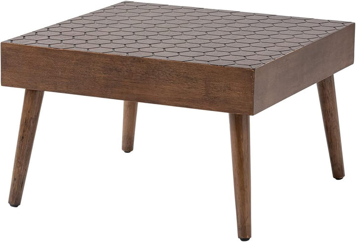 Rustic Farmhouse Square Coffee Table, Honeycomb Pattern MDF Board