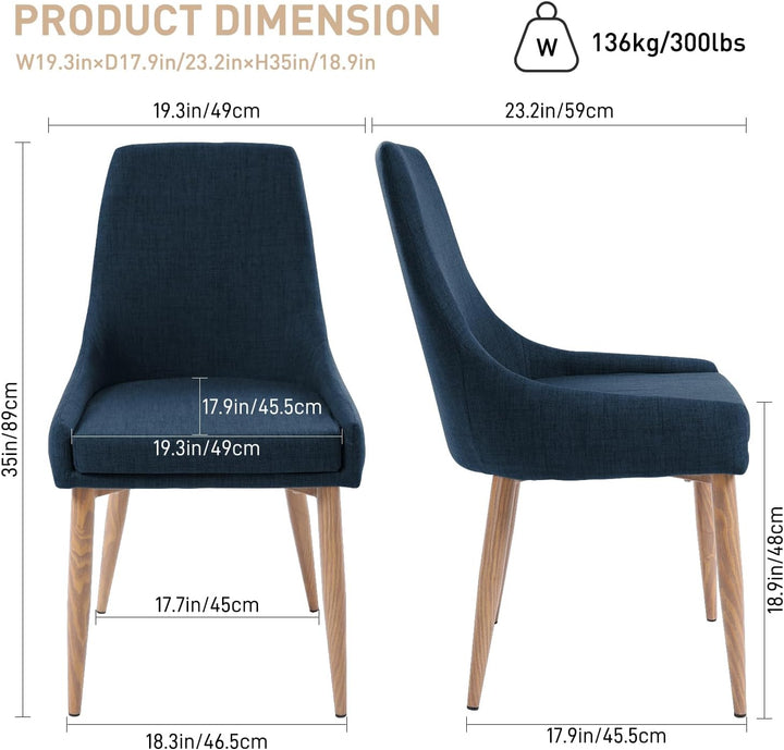 Blue Linen Metal Leg Dining Chairs 2-Pack