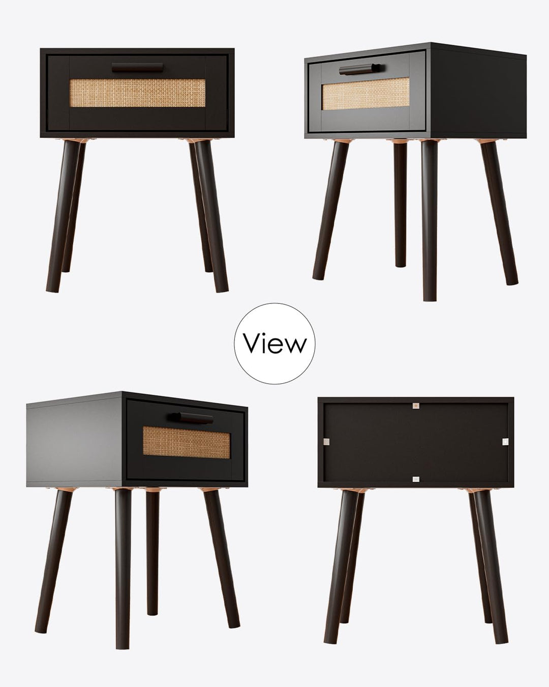 Wooden Nightstands with Rattan Weaving Drawer