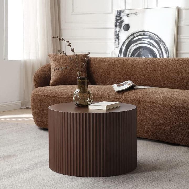 Modern Round Coffee Table Set, Nesting End Tables, Wood Circle