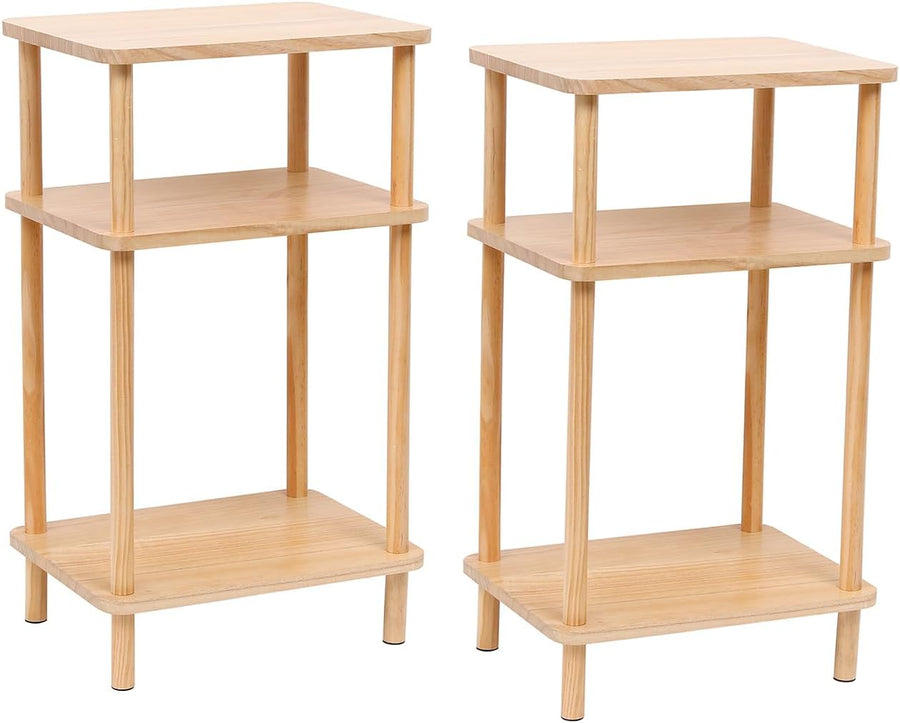 Set of 2 Wooden 3-Tier Narrow End Tables, Rustic Brown