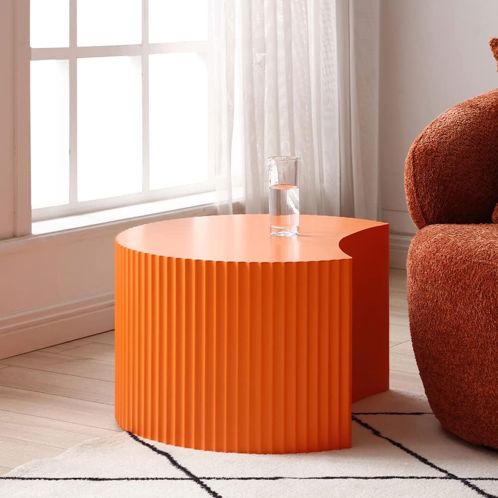 Modern Nesting Coffee Table Set, Round End Table Set, Wood Side Table, Orange