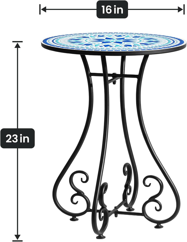 16" Round Side Table, Metal Scrollwork Accent End Table