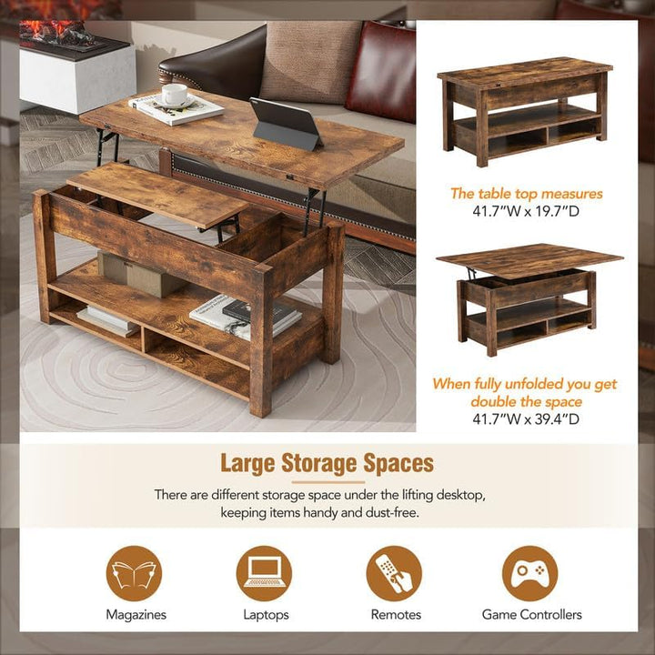 Versatile Wooden Coffee Table with Storage Shelf, Brown