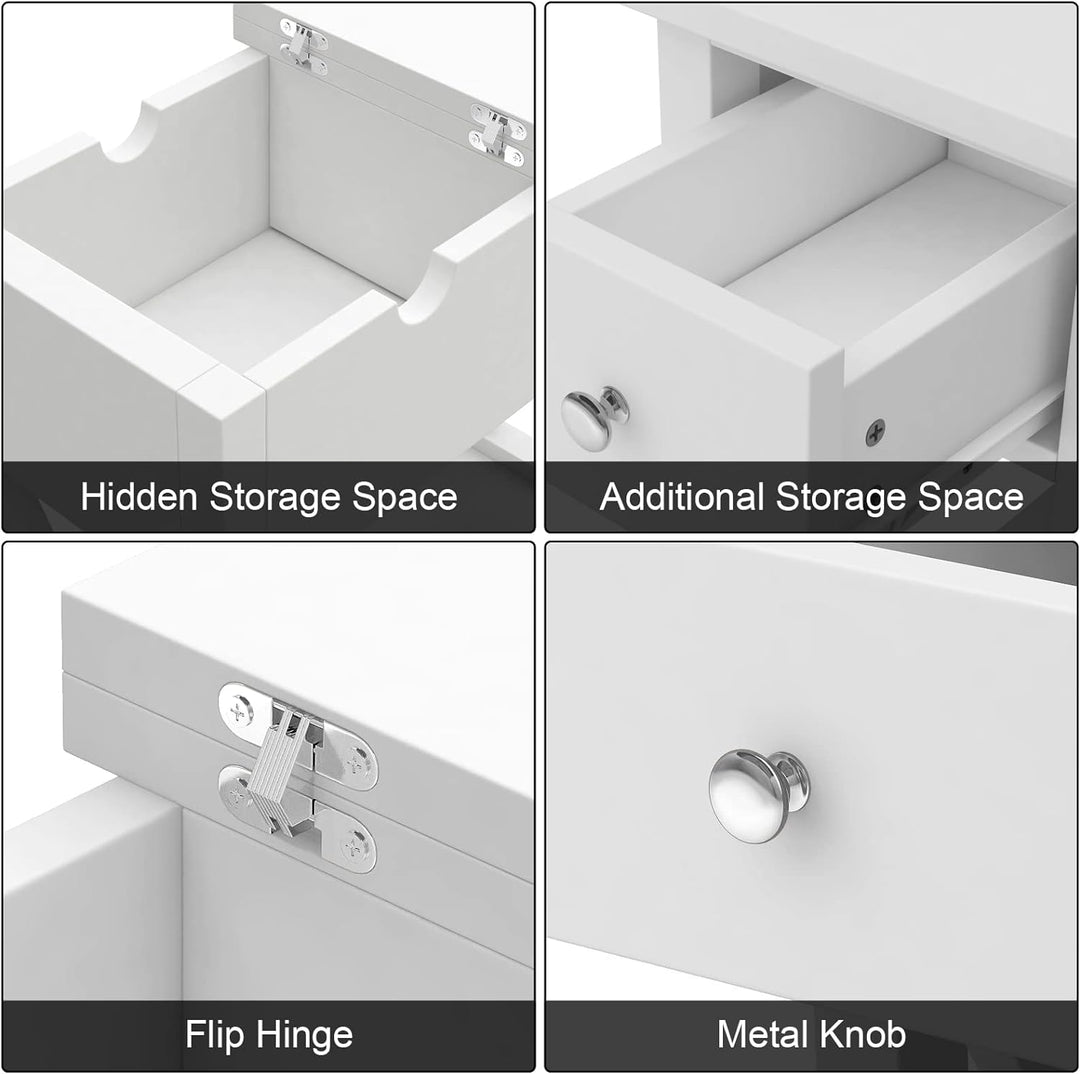 End Table with Drawer, Flip Top, White