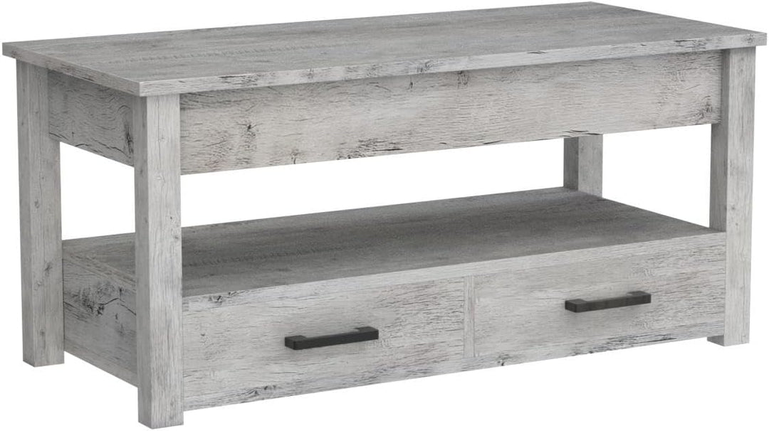 Lift Top Coffee Table with Hidden Compartment, Storage Drawers, Gray