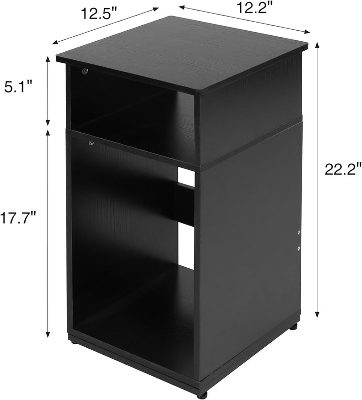 End Table with Storage Shelf, Small Side Table (Black)