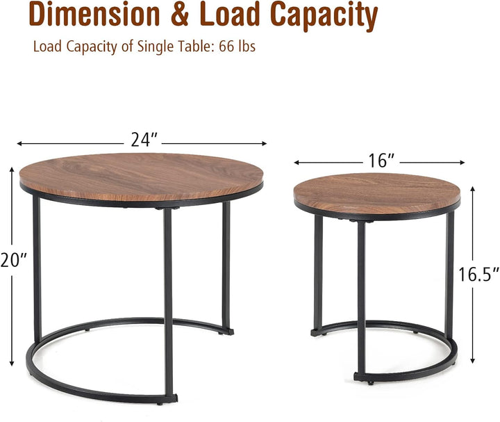 Nesting Coffee Table Set, Round Stacking Side Tables, Walnut