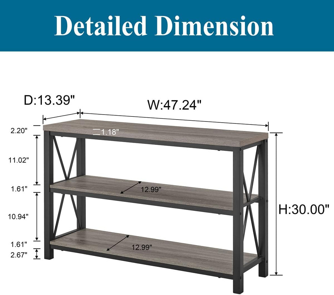 Rustic Sofa Table, 3 Tier Wood Shelves Entry