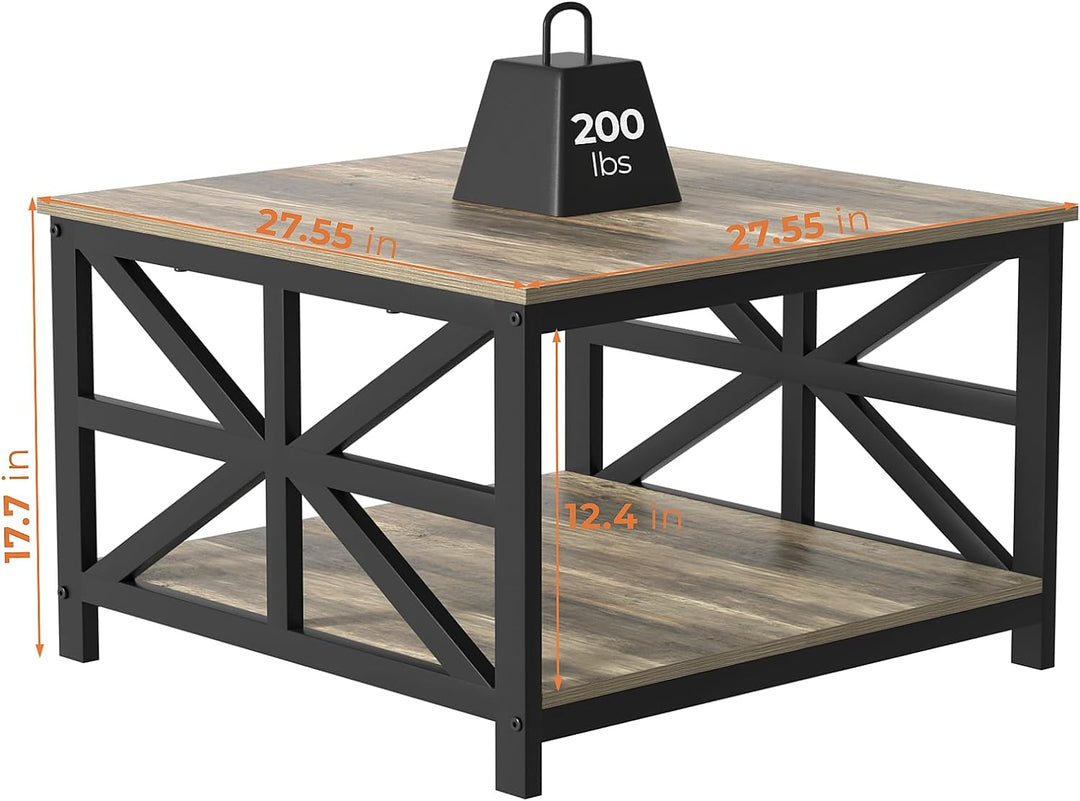 Farmhouse Coffee Table with Storage, Small Split Tabletop, Grey Wash