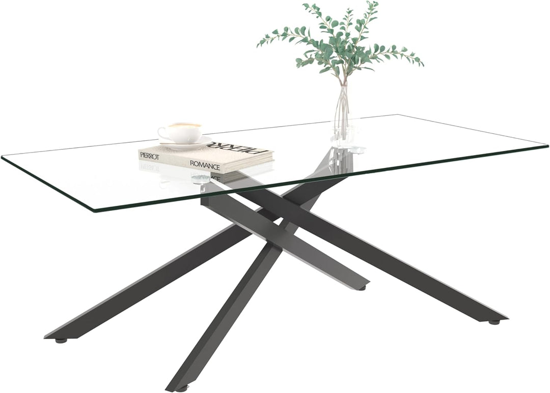 Elegant Glass Coffee Table, Modern Rectangular Center Table, F-black1