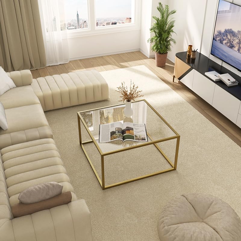 Elegant Gold Coffee Table with Glass Top for Small Spaces