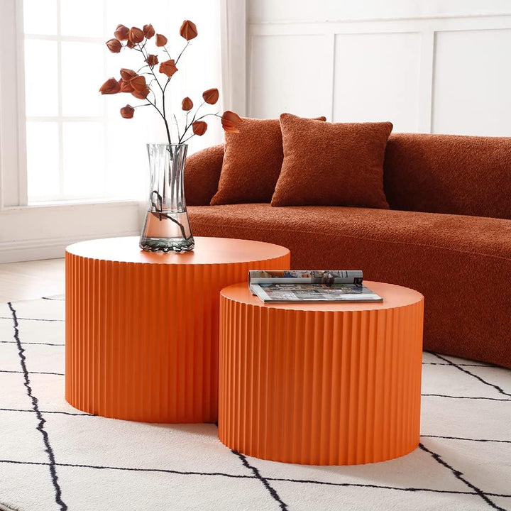 Modern Round Coffee Tables Set of 2, Orange