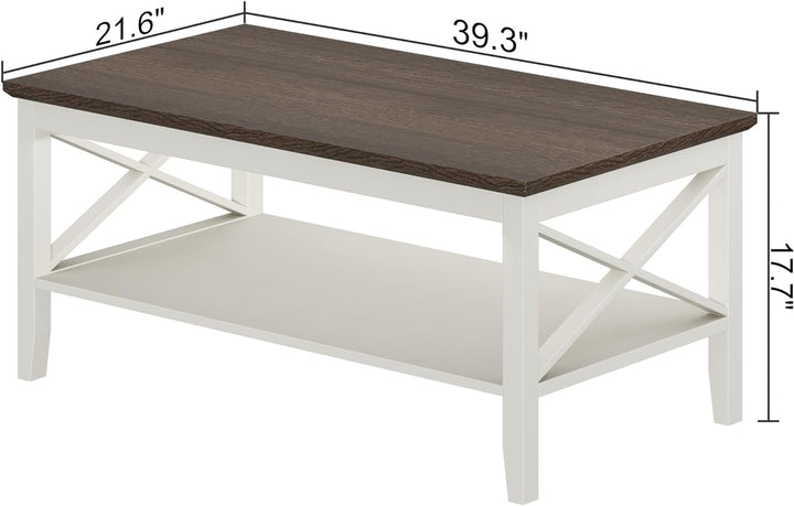 Wooden Coffee Table with Storage, White