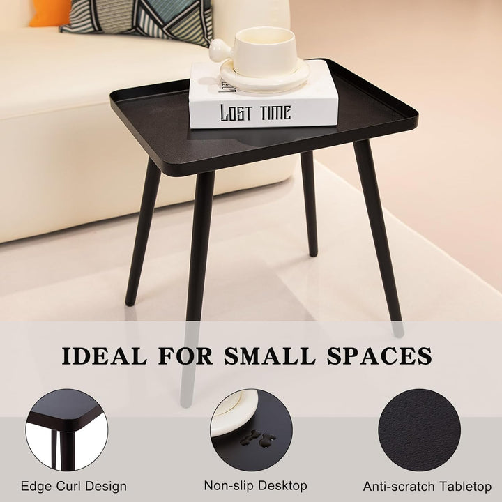 Black Side/End Table, Small Accent Table for Living Room Bedroom Balcony Office, Modern Bedside Table Home Decor, Small Indoor & Outdoor Side Table