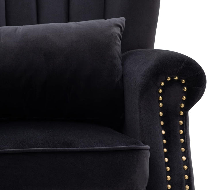 Black Velvet Wingback Chair with Pillow