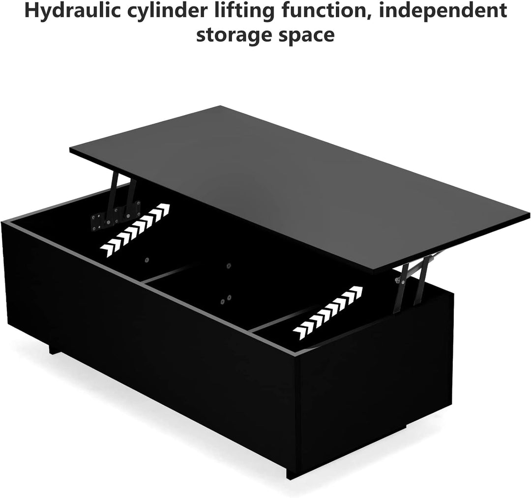 High Gloss Lift Top Coffee Table with LED Lighting, Black