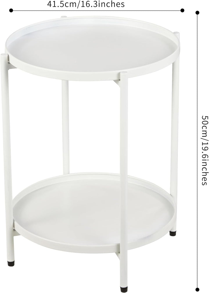 2 Tier Round Metal Side Table, Folding End Tables