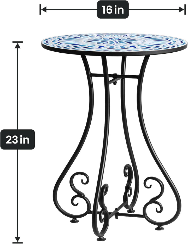 16" Round Accent Side Table, Metal Scrollwork End Table