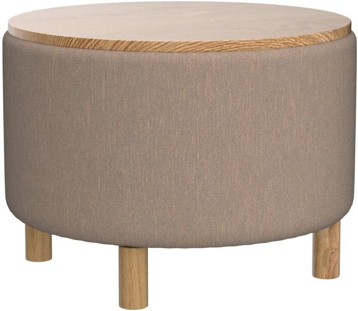 Round Coffee Table with Storage, Multi-Function Ottoman, Natural Color