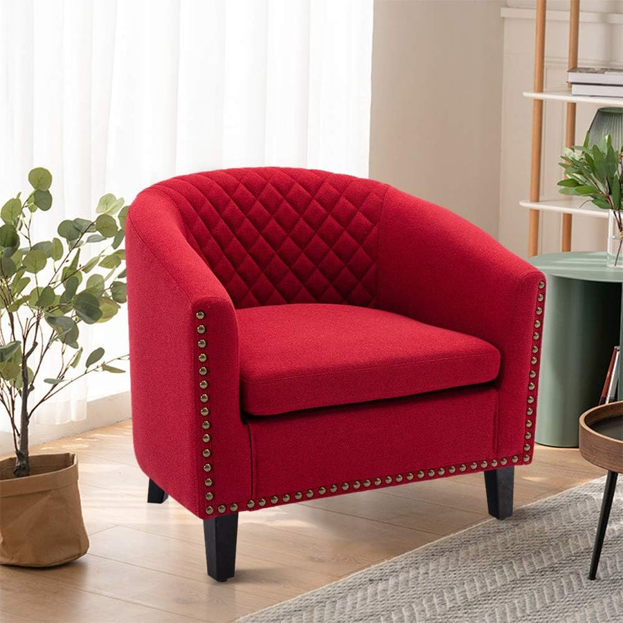 Modern Upholstered Accent Armchair Soft Linen Red