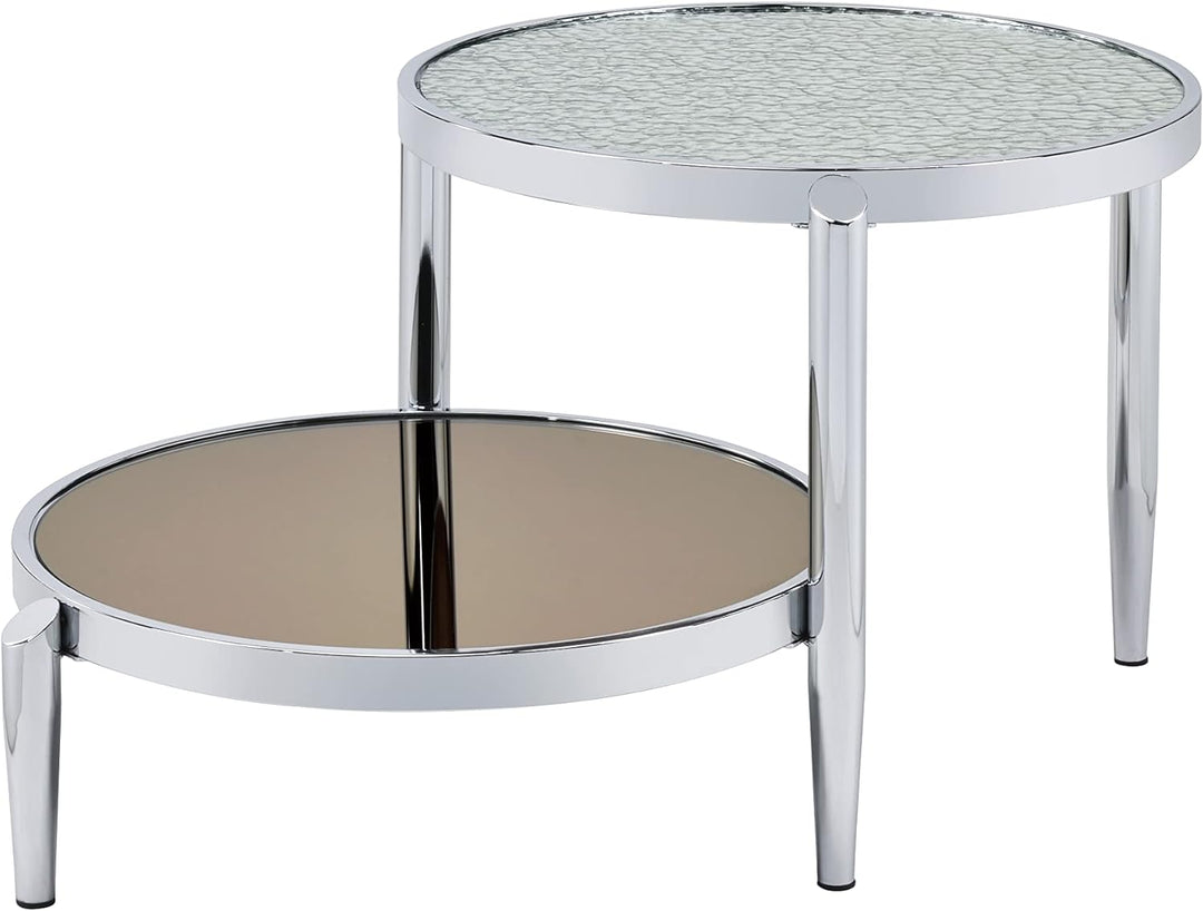 Farmhouse Glass Round Coffee Table, Modern Living Room Furniture, Chrome