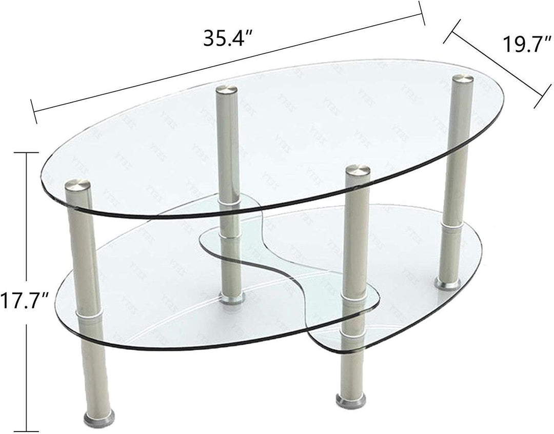 Oval Glass Top Coffee Tables, Tempered Glass & Chrome Legs (Clear)