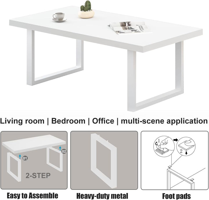 IBF Modern White Coffee Table, Minimalist Rectangle Living Room Table