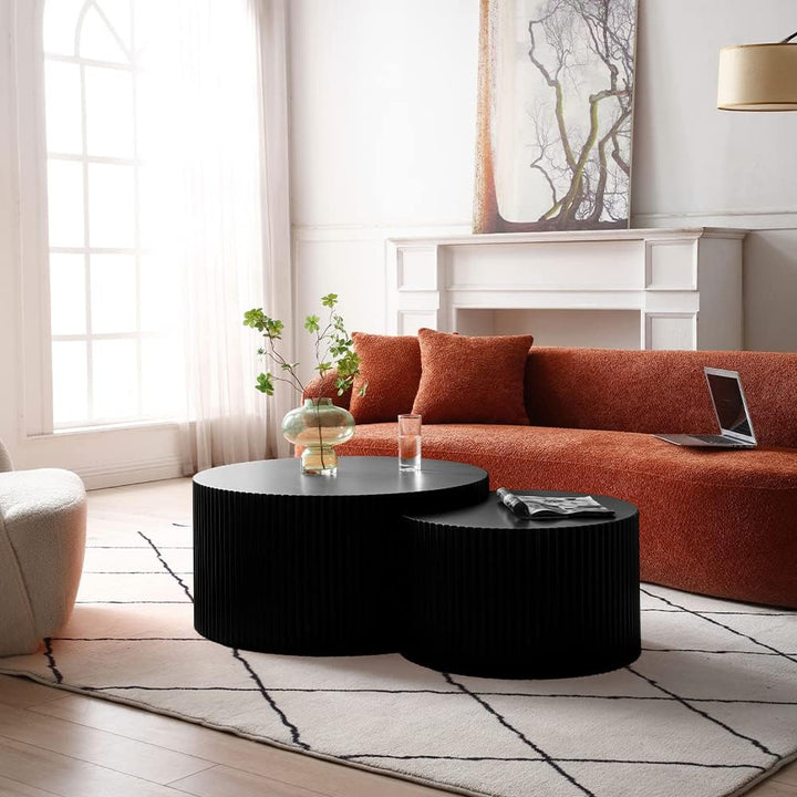 Modern Round Coffee Table Set, Black Matte Finish