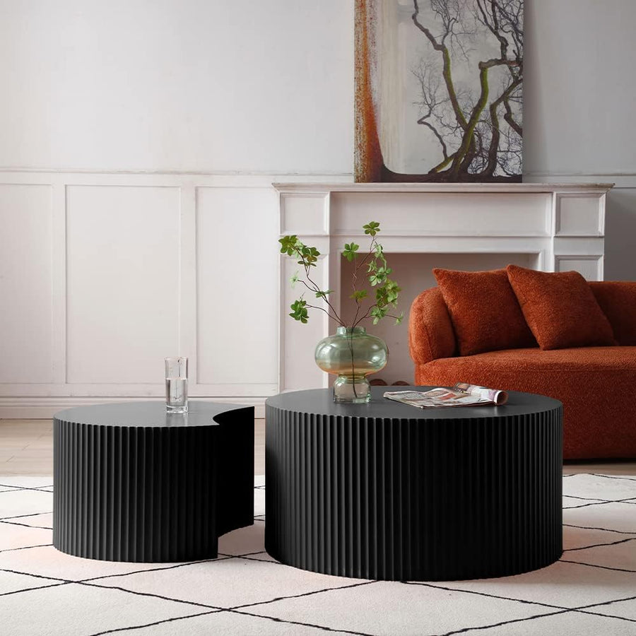 Modern Round Coffee Table Set, Black Matte Finish