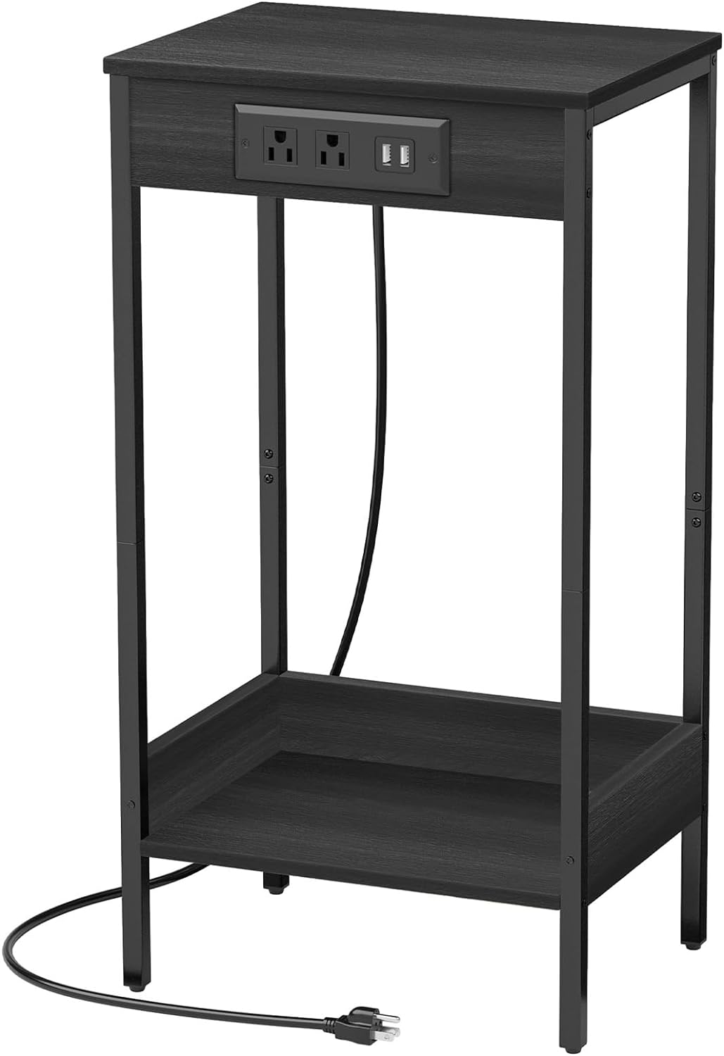 Tall Side Table w/ Charging Station, Black Table