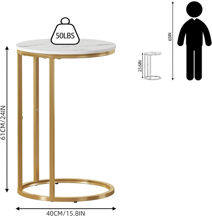 C Shaped End Table Set, Sofa Side Tables, White