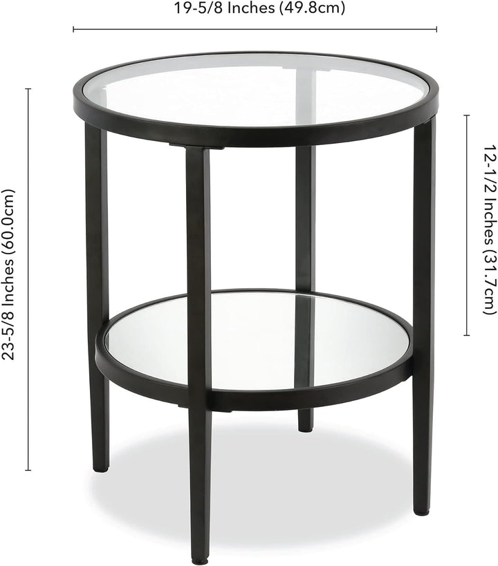 Elegant Round Side Table with Mirror Shelf, Blackened Bronze