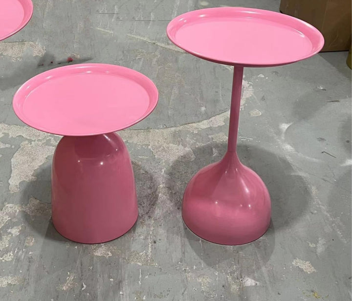 Fluted Side Tables, Drum Coffee Table, Hump Console Table, Metal Coffee Table (Pink)