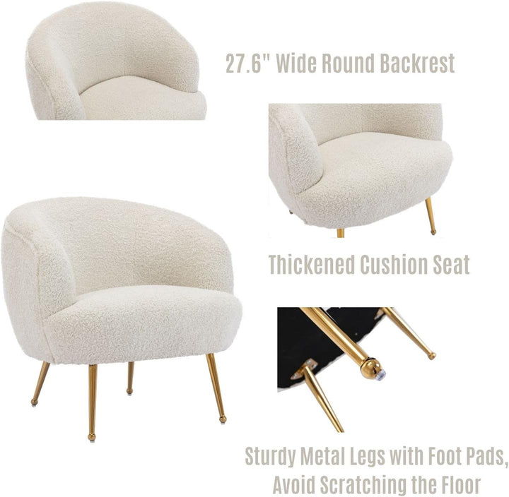 Faux Fur Single Sofa Chair Upholstered Round Creamy White