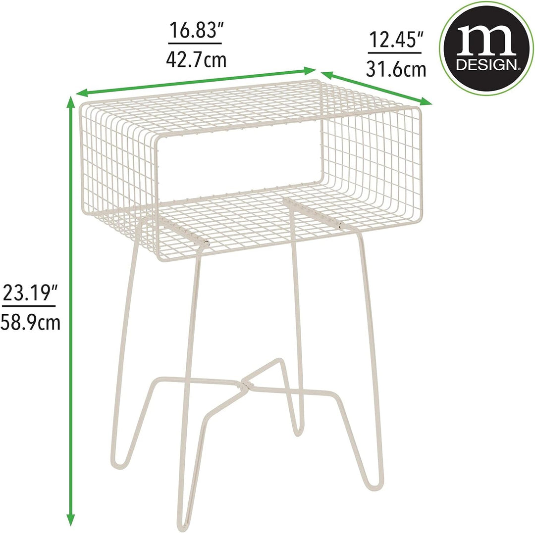 Modern Industrial Side Table, 2-Tier Metal Minimal End Table, Cream