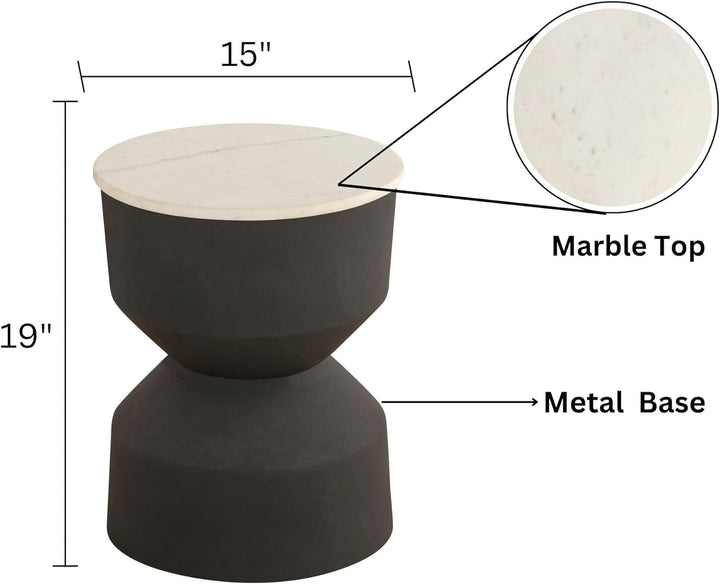 Albany Side Table, White Marble, Black Metal