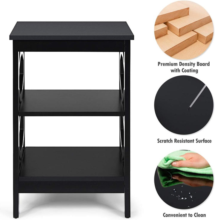 3-Tier Nightstand, Omega End Table, Black