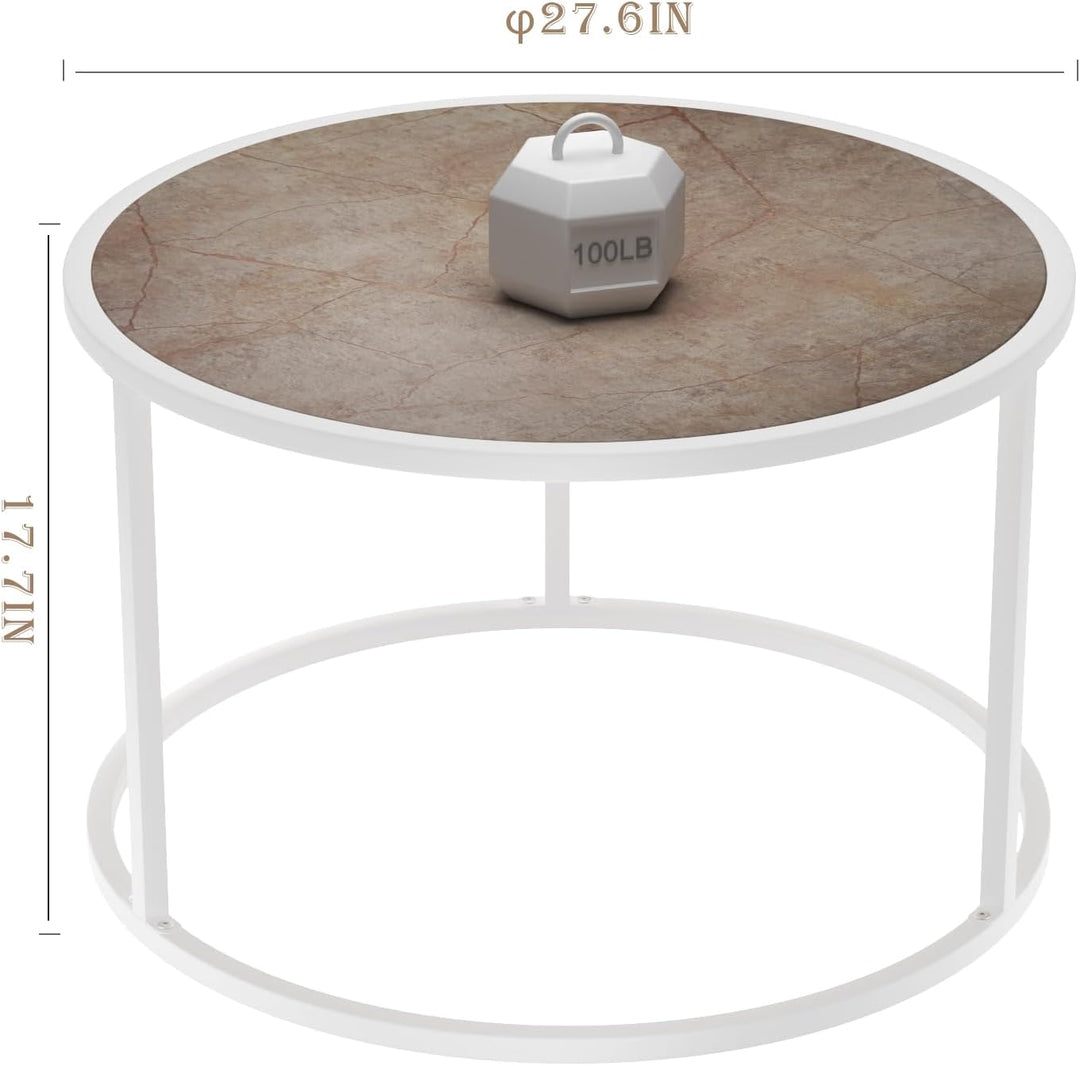 Marble Coffee Table, Small Round Center Table, Boho Style, Cream White