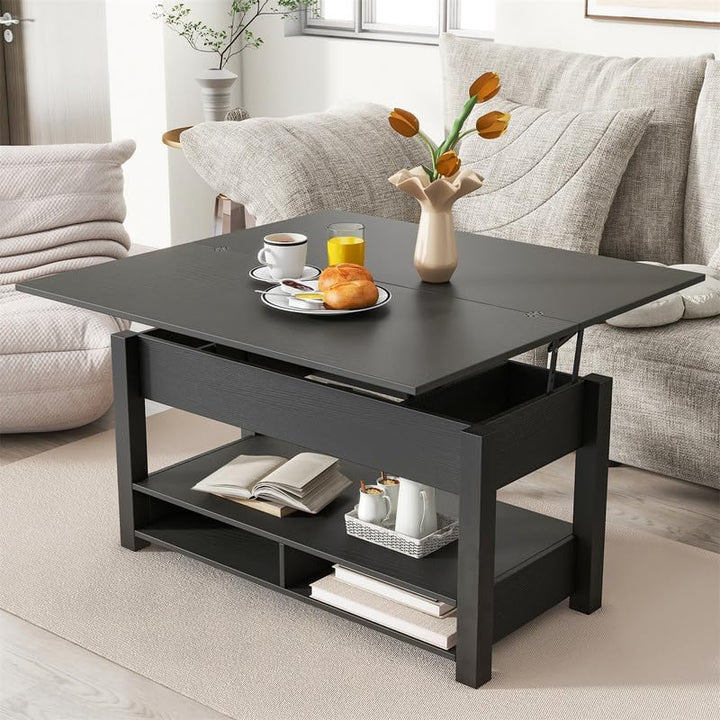 Versatile Coffee Table with Hidden Storage, Wooden Accent Table, Black