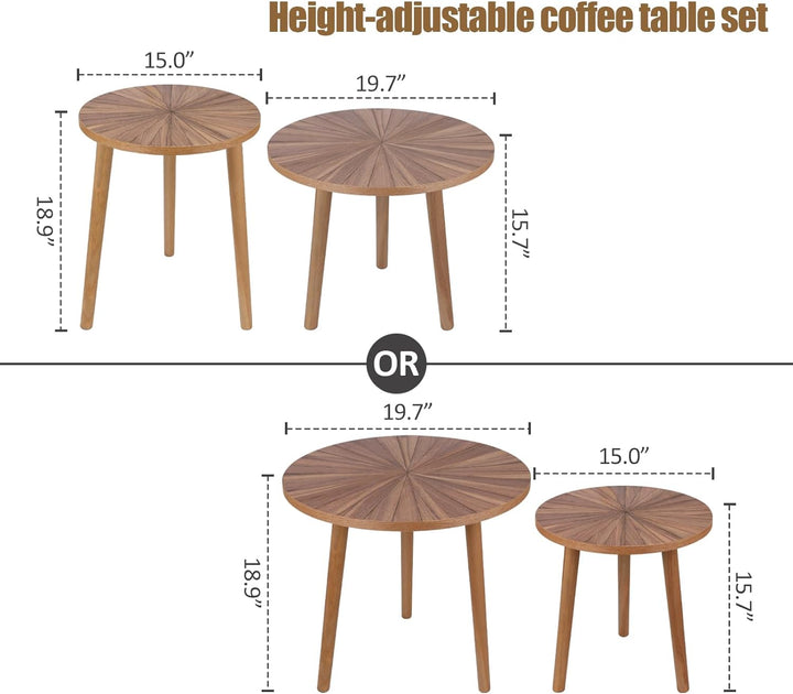 Round Coffee Table Set, Mid Century Modern, Farmhouse, Wood Nightstand, Boho Side Tables, Brown